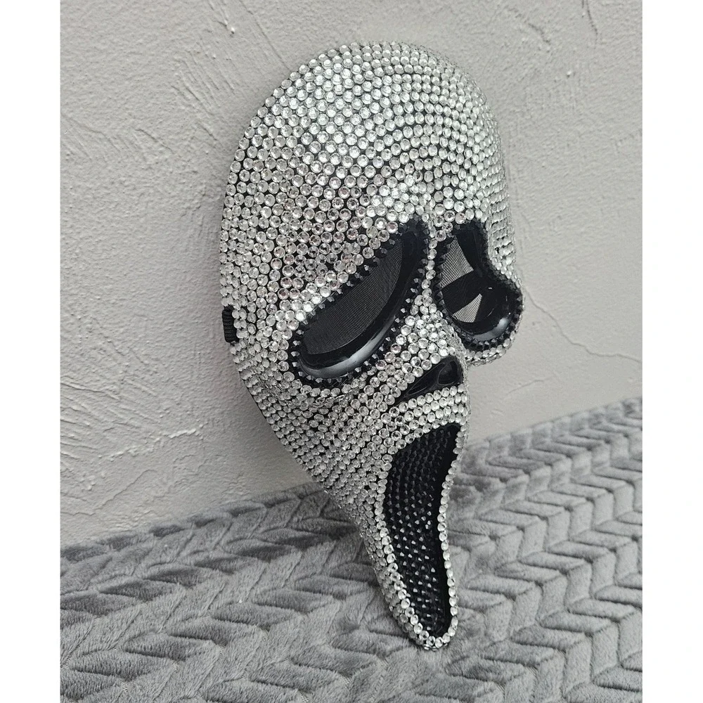 Scream Ghostface Bling Silver Rhinestone Adult Mask Halloween‎ Bedazzled